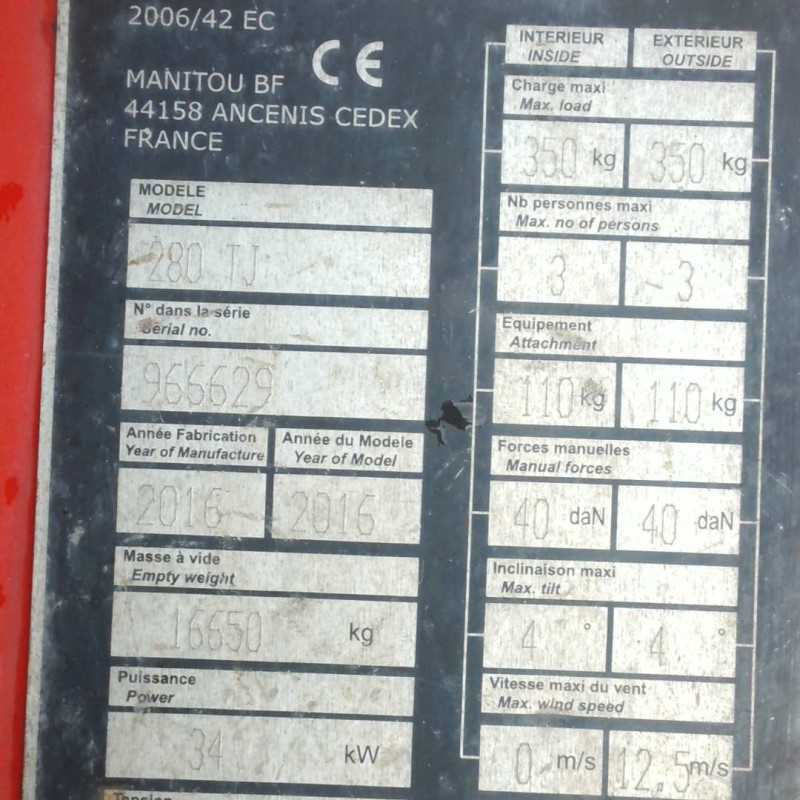 Nacelle élévatrice Manitou 280TJ